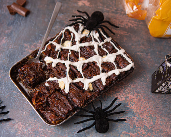 SPIDER WEB CHOC BREAD & 'BUTTER' PUDDING